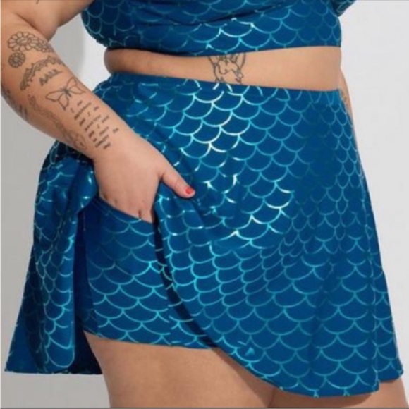 New! Set! Torrid 3 Mermaid Swim Bathing Suit Top Bottom Pockets Skirt Shorts 3X - Picture 5 of 7